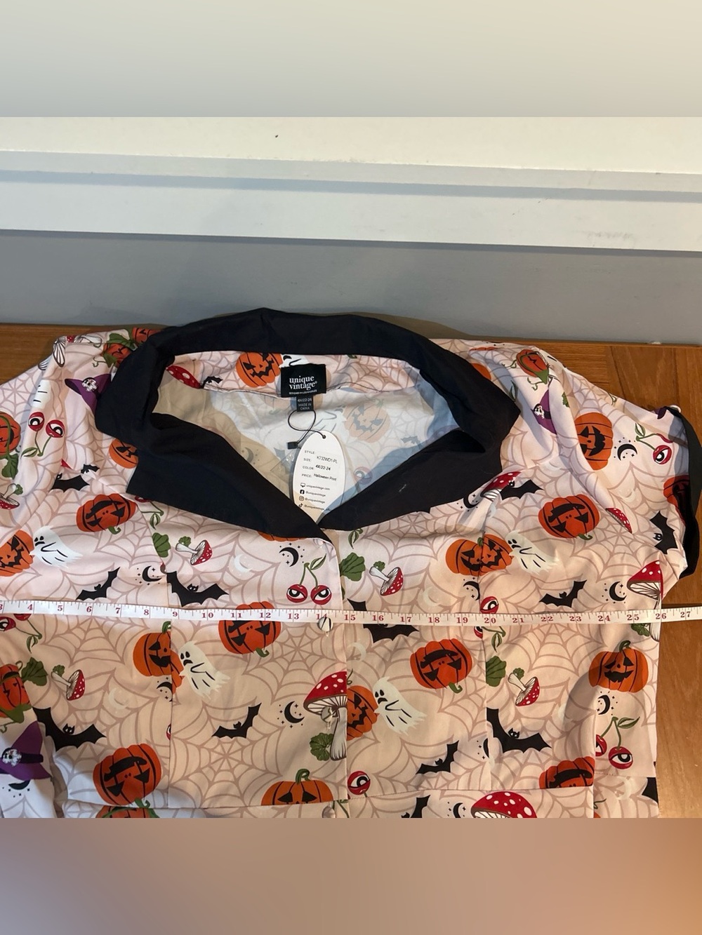 Unique Vintage Halloween Pumpkin Print Dress with Black Collar - Picture 5 of 9